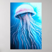 Poster Calque bleu rose Dessin de méduse (Devant)