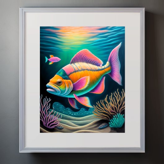 Poster Calque coloré Dessin récif poisson rose