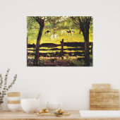 Poster Calves dans un champ bordé de Willow Trees, (Cuisine)