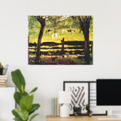 Poster Calves dans un champ bordé de Willow Trees, (Bureau à domicile)