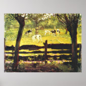 Poster Calves dans un champ bordé de Willow Trees, (Devant)