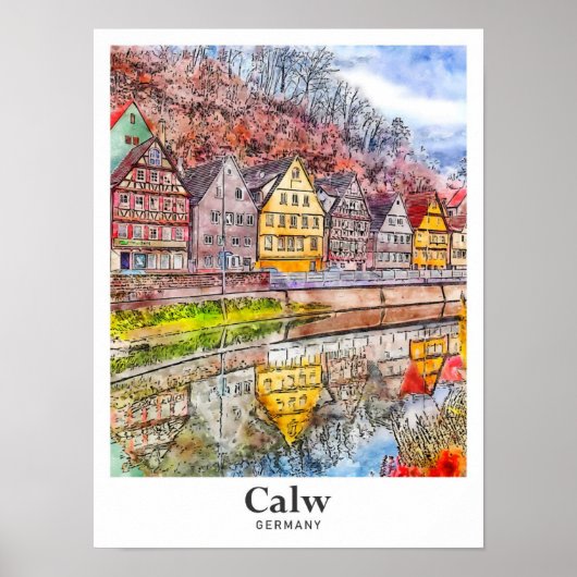 Poster Calw Allemagne Art Voyage Aquarelle main tirée (Devant)