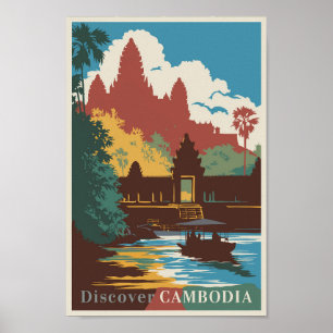 Poster Cambodge Temple Illustration Voyage Art Vintage
