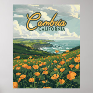 Poster Cambria Californie Pies Fleurs Côte Pacifique