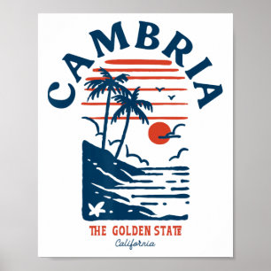 Poster Cambria Californie Rétro Surfeur Vintage Plage Hom