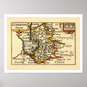 Poster Cambridgeshire Comté Angleterre Ancien Carte Antiq