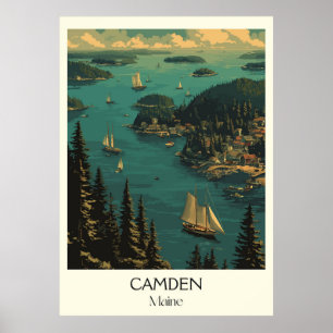 Poster Camden Maine Vintage Harbour Windjammer Art