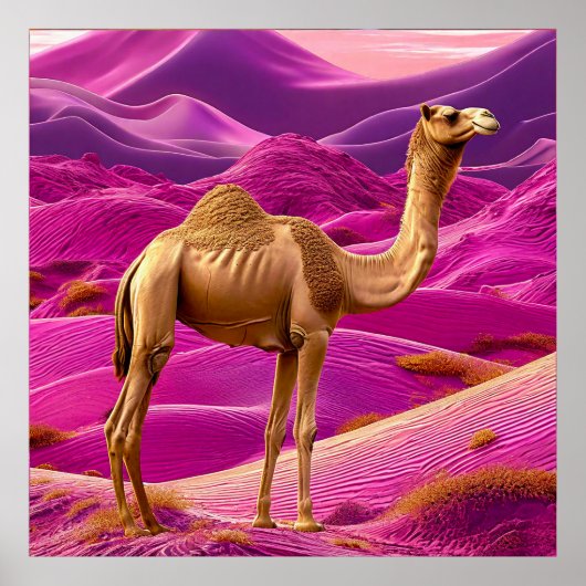 Poster Camel dans le désert rose (Devant)