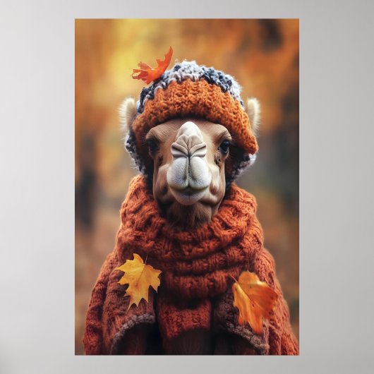 Poster Camel in Fall Clothes Art Print, Cozy Autumn (Devant)