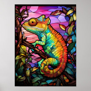 Poster Caméléon arc-en-ciel vibrant de style verre teinté