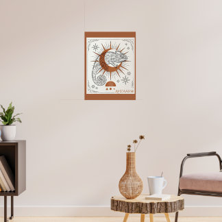 Poster Caméléon Boho Soleil et Étoiles Art Reptile