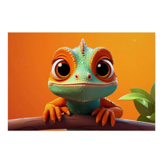 Poster Caméléon mignon dans le style cartoon (Devant)