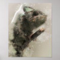 caméléon tête gros aquarelle peinture à l'huile