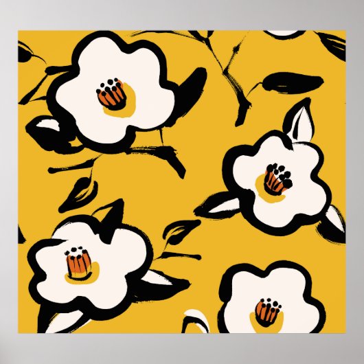 Poster Camellia Jaune, vintage floral et mince. (Devant)