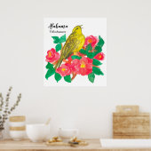 Poster Camellias rose Oiseau Yellowhammer Aquarelle (Cuisine)