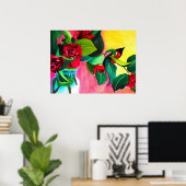 Poster Camellias rouge avec fleur d'aquarelle de feuillag (Bureau à domicile)