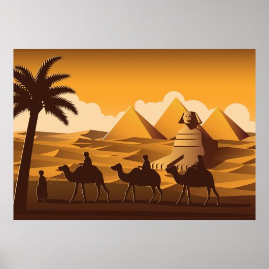 Poster Camels pass Pyramide (Devant)