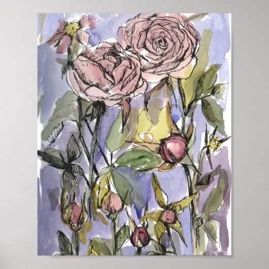 Poster Cameo Roses Winter Garden Flowers Painting (Devant)