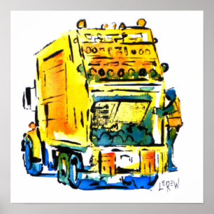 Poster Camion à ordures jaune / Artiste Larry Lerew