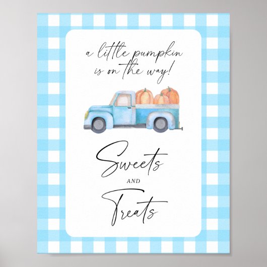 Poster Camion bleu citrouille - bonbons et friandises bab (Devant)
