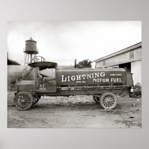 Poster Camion-citerne à essence Lightning, 1920. Photo an