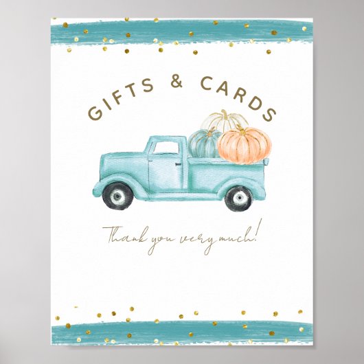 Poster Camion Citrouille bleu Baby shower d'automne moder (Devant)