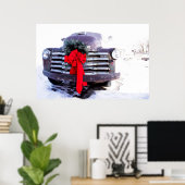 Poster Camion d'antiquité avec couronne de Noël festive (Bureau à domicile)