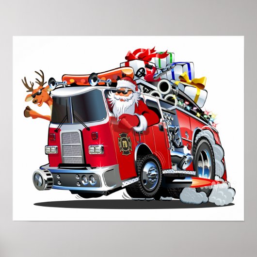 Poster Camion de feu de Noël de dessin animé (Devant)
