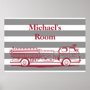 Poster Camion de feu rouge et gris sur mesure