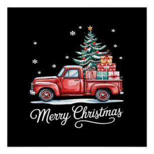 Poster Camion de Noël joyeux drôle arbre essentiel