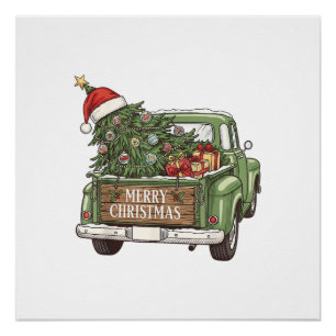Poster Camion de Noël Vintage Joyeux Noël Hommes Femmes