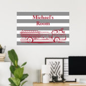 Poster Camion de pompiers rouge et gris personnalisé (Bureau à domicile)