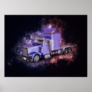 Poster Camion de remorque à semi-remorque violet