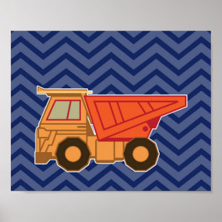 Poster Camion de vidage sur chevron zigzag - bleu