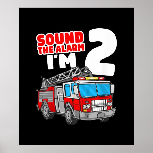 Poster Camion d'incendie 2 ans pompier 2e anniversaire (Devant)