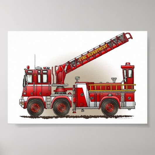 Poster Camion d'incendie à crochet et à échelle (Devant)