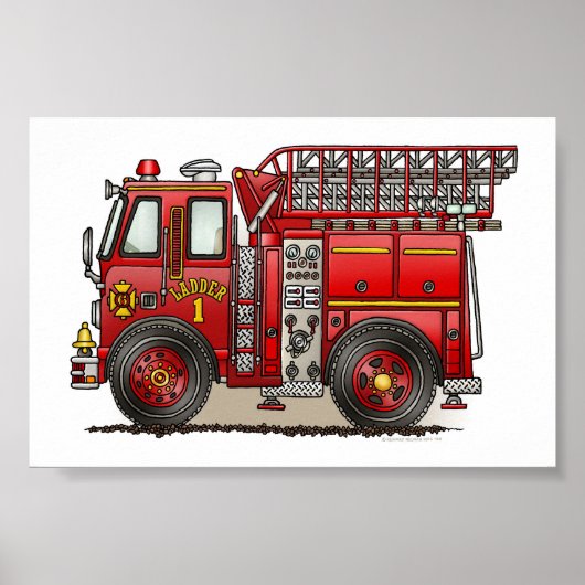 Poster Camion d'incendie échelle (Devant)