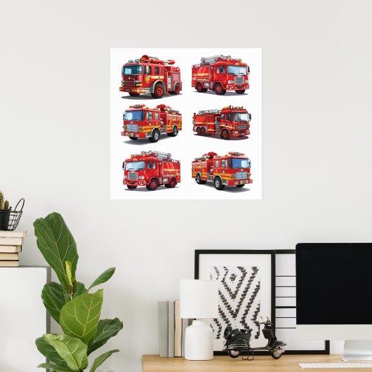 Poster Camion feu rouge (Bureau à domicile)
