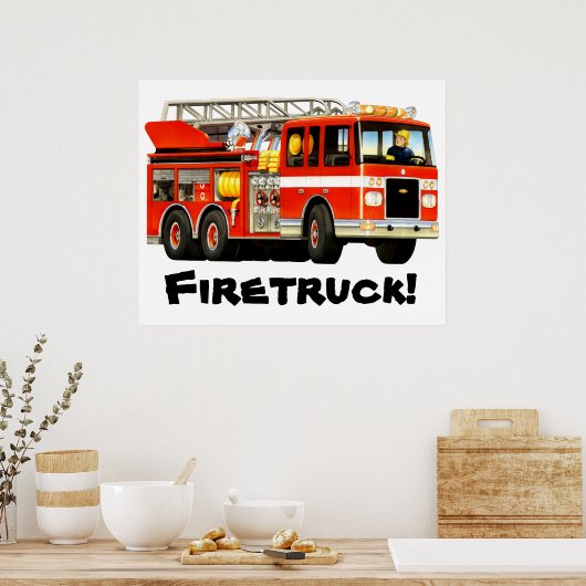 Poster Camion-feu rouge pour enfant géant (Cuisine)