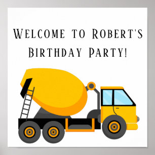 Poster Camion Malaxeur à Ciment Invitation Anniversaire C