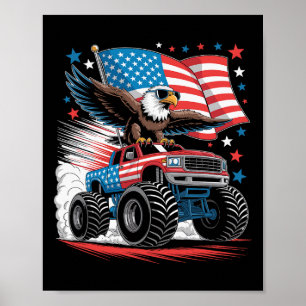 Poster Camion Monstre Aigle Chauve Patriotique Rouge Blan