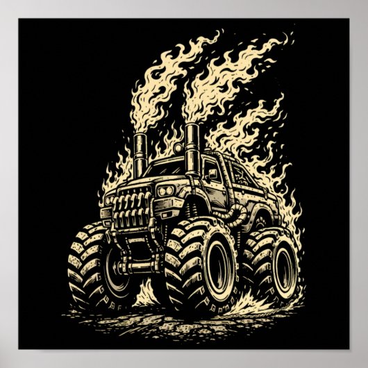 Poster Camion Monstre Apocalyptique en Flammes (Devant)