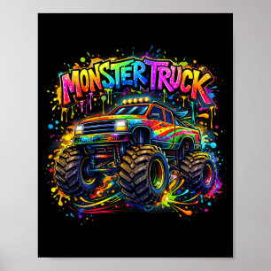 Poster Camion monstre rétro graffiti coloré tout-petits