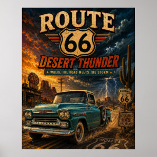Poster Camion Rétro Vintage Route 66 Desert Thunder 