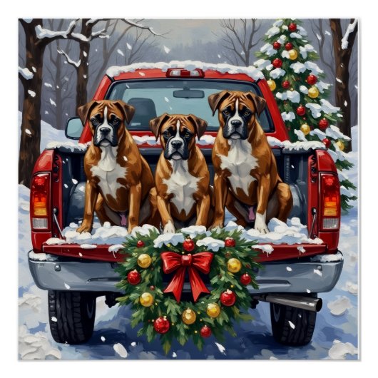 Poster Camion rouge de Noël Boxer Fêtes (Devant)