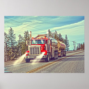 Poster Camion rouge de réservoir - art de camion et de