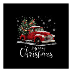 Poster Camion Rouge Vintage SantaTree Joyeux Noël Drôle