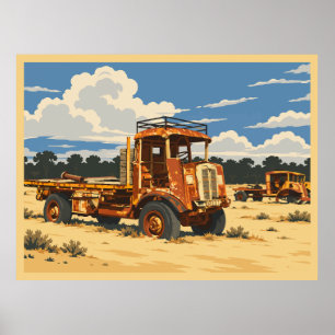 Poster Camion Rouillé Vintage Désert Stony Sturt