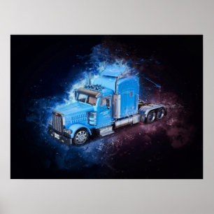 Poster Camion semi-tracteur bleu clair