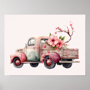 Poster Camion Vintage rose